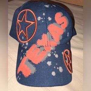 Kids Blue Baseball Cap with Coral Graphic and Star Patches